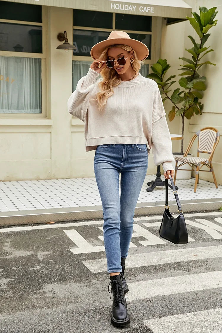 Women’s Solid Color Knit Sweater – Elegant Pullover, Soft Cozy Knitwear Top (Season’s Best Seller)
