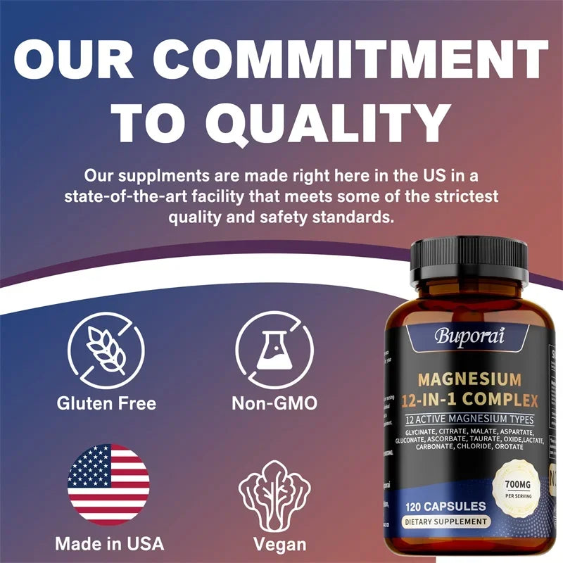 Magnesium Complex - Bone & Heart Health Supplement, Glycine, Citrate, Malate, Aspartate, Gluconate, Ascorbate, Taurine - 120pcs