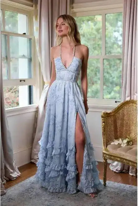 Giyu Sexy Pearl Evening Club Party Dresses Women Summer Dress Elegant Spaghetti Strap Backless Lace Up Maxi Long Ruffles Robe