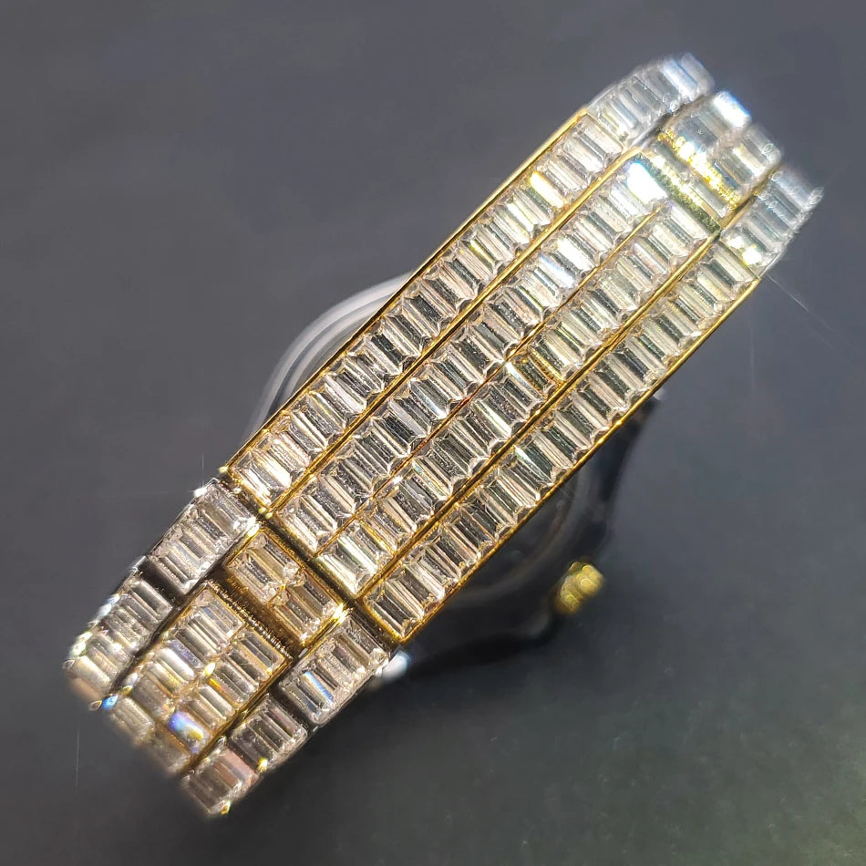 MISSFOX Full Iced-Out Men’s Watch | Luxury Diamond Silver Stainless Steel Quartz with Auto Date