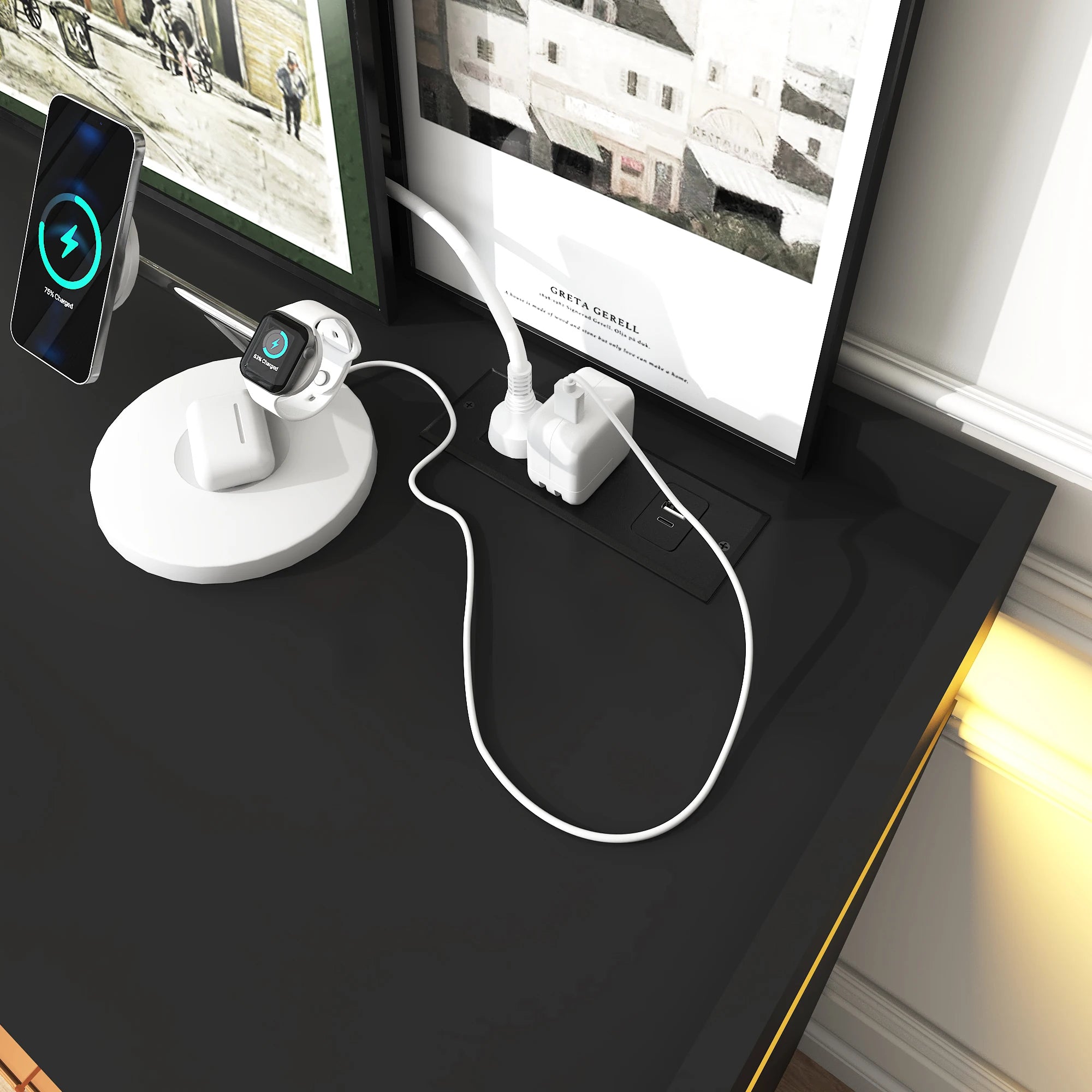 6 Drawer Dresser, 46'' Modern Chest of Drawers for Closet with LED Light, Wide Drawer Organizer Cabinet for Bedroom, White/Black