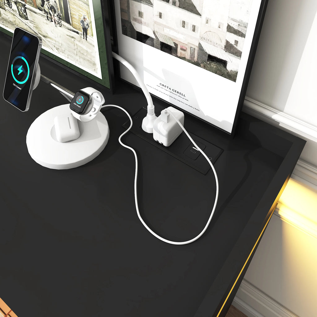 6 Drawer Dresser, 46'' Modern Chest of Drawers for Closet with LED Light, Wide Drawer Organizer Cabinet for Bedroom, White/Black