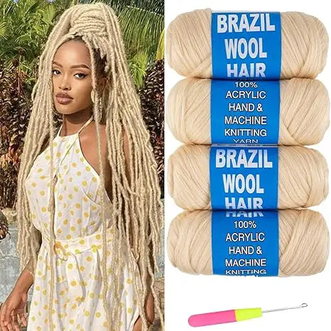 4 Pcs Brazilian Wool Synthetic Hair for Braids Acrylic Hand Knitting Yarn for Braiding Hair  Crochet Hair Extension