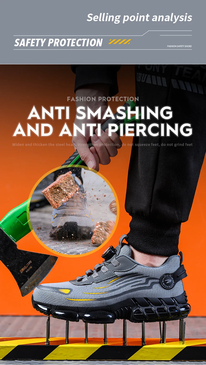 Rotary Buckle Work Safety Shoes For Men and Women Air Soft Sole Lightweight Protective Work Sneakers Men Breathable Boots