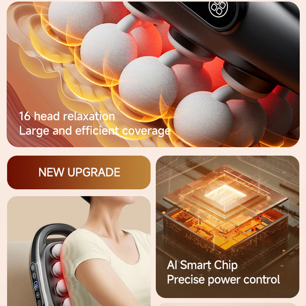 8/16 Head Massage Gun Set with 30 Intensities Full Body Electric Muscle Massager Percussion Massager for Legs Back Arms Waist