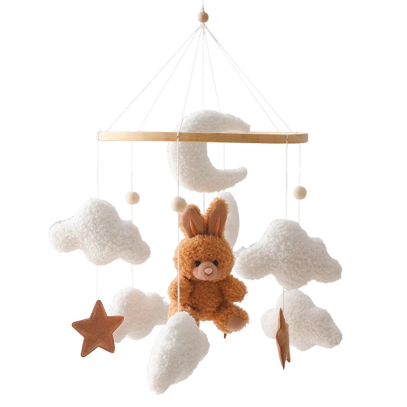 Wooden Crib Mobile Baby Bed Bell Rattle Toy Soft Felt Cartoon Bear Mobile bracket Newborn Music Box Bed Bell Hanging Bracket Toy
