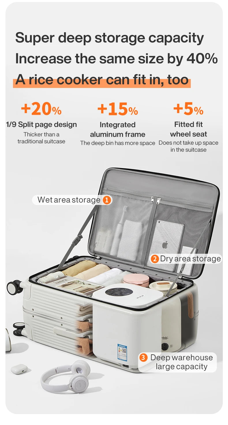 Mixi New Aluminum Frame Suitcase Carry On Rolling Luggage with USB Port Boarding Cabin Cup and Phone Holder 20 24 Inch
