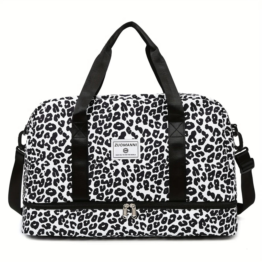 Large Capacity Nylon Travel Duffle Bag with Animal Print, Sports Gym Storage Bag, Portable Women'S Weekender Overnight Bag