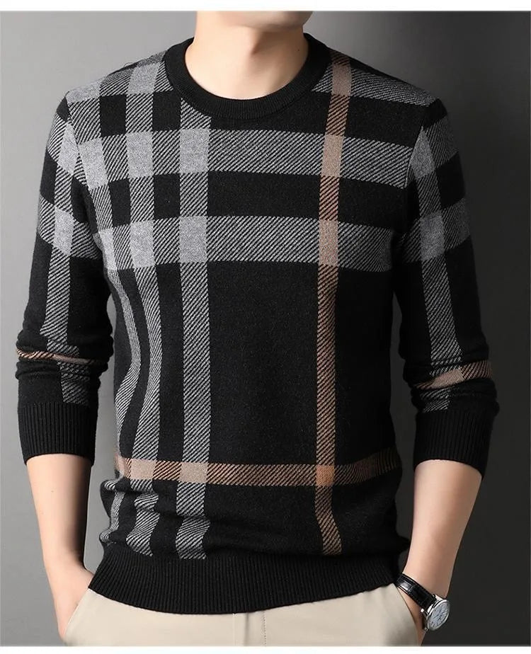 High end luxury pullover men autumn winter designer brand round neck striped wool sweater European fashion casual warm knitwear