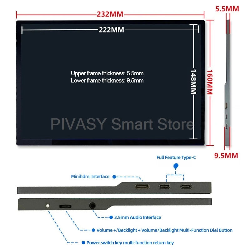 10.5 Inch Portable Touch Screen TV Monitor Mobile for Movie Home Party Office Business Lightweight High - definition Saturation