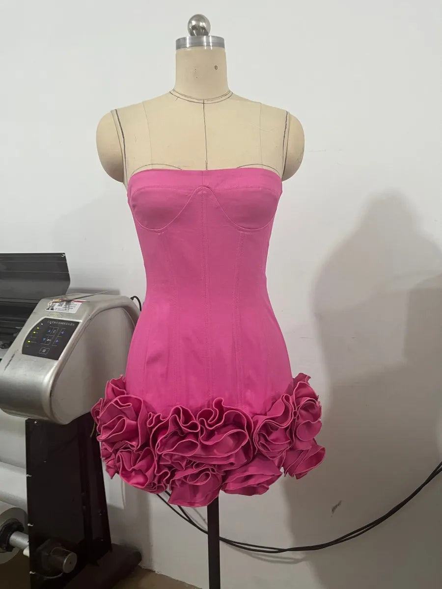 VC Christmas Dress Strapless Backless Red Structured Floral Embellished Mini Length Bodycon Celebrity Party Cocktail Dress