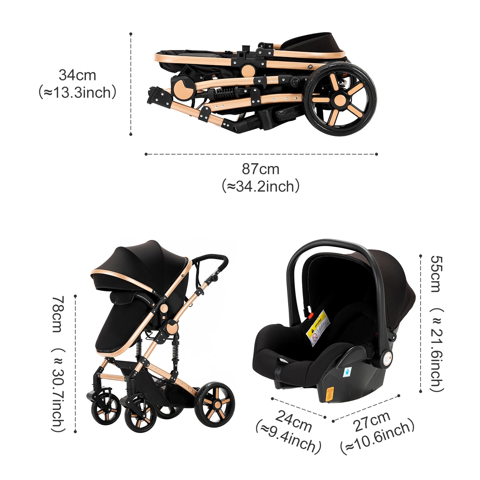 Baby Stroller 3-in-1 Travel System Carriages for Newborns Pushichair Car Seat Stroller High Landscape Lightweight Baby Prams