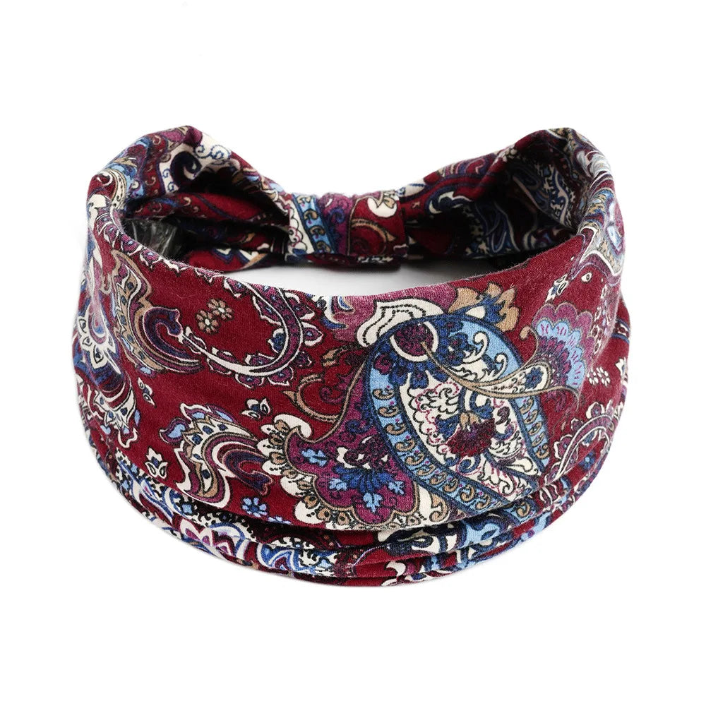 Boho Wide Knot Floral Cotton Headband | Stretch Turban Hair Scarf for Women