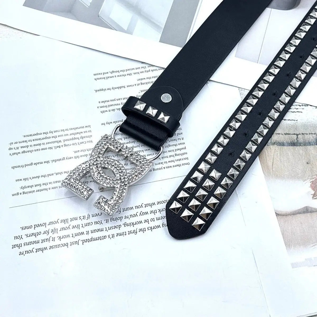 YK2 luxury·hot girl women's rhinestone belt, unique punk fashion rivet leather belt, versatile embedded decorative belt