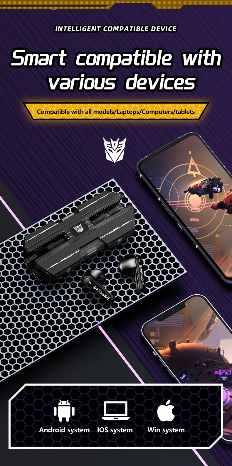 TRANSFORMERS TF-T01 TWS Earbuds — Bluetooth 5.3, Dual Mode, Low Latency