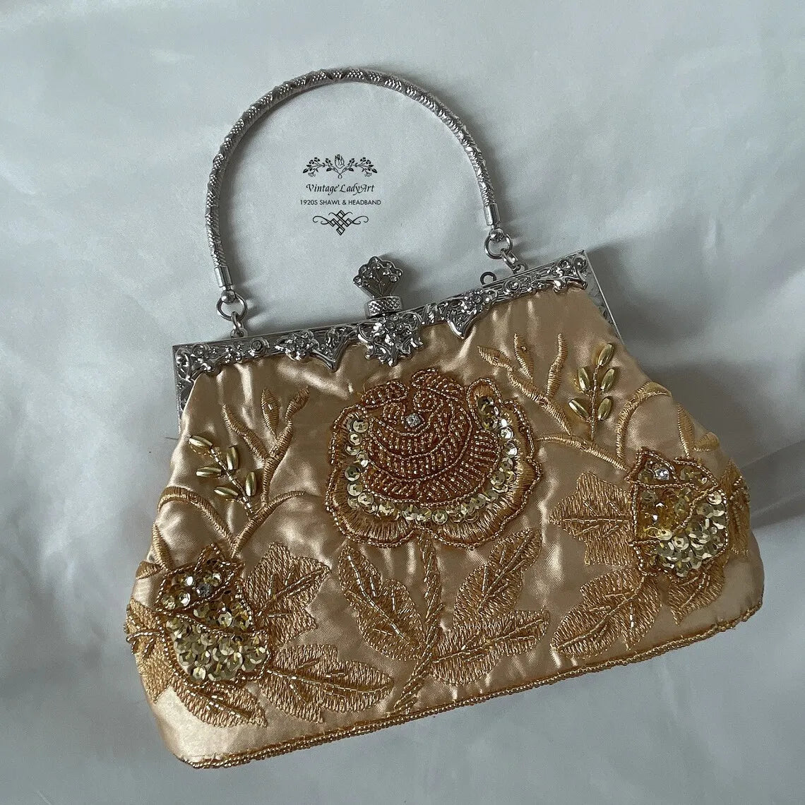 Lost in Vintage Evening  Handbag Flower Beaded Sequin Clutch Purse with the 2 Detachable Removalbe Shoulder Chain Formal Party