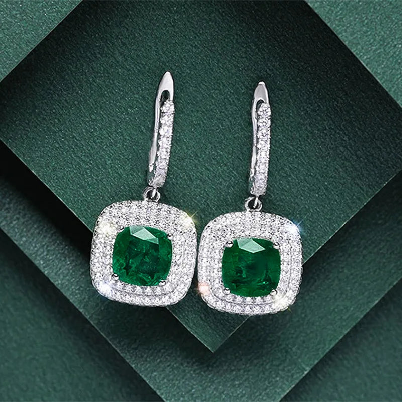 Green Crystal Drop Earrings | Elegant Zirconia Luxury Jewelry for Women