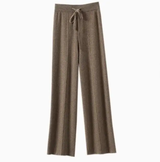 Women’s High-Waist Knit Wide-Leg Pants — Full-Length, Elastic Waist, Warm Stretch (Autumn/Winter, Korean Style)