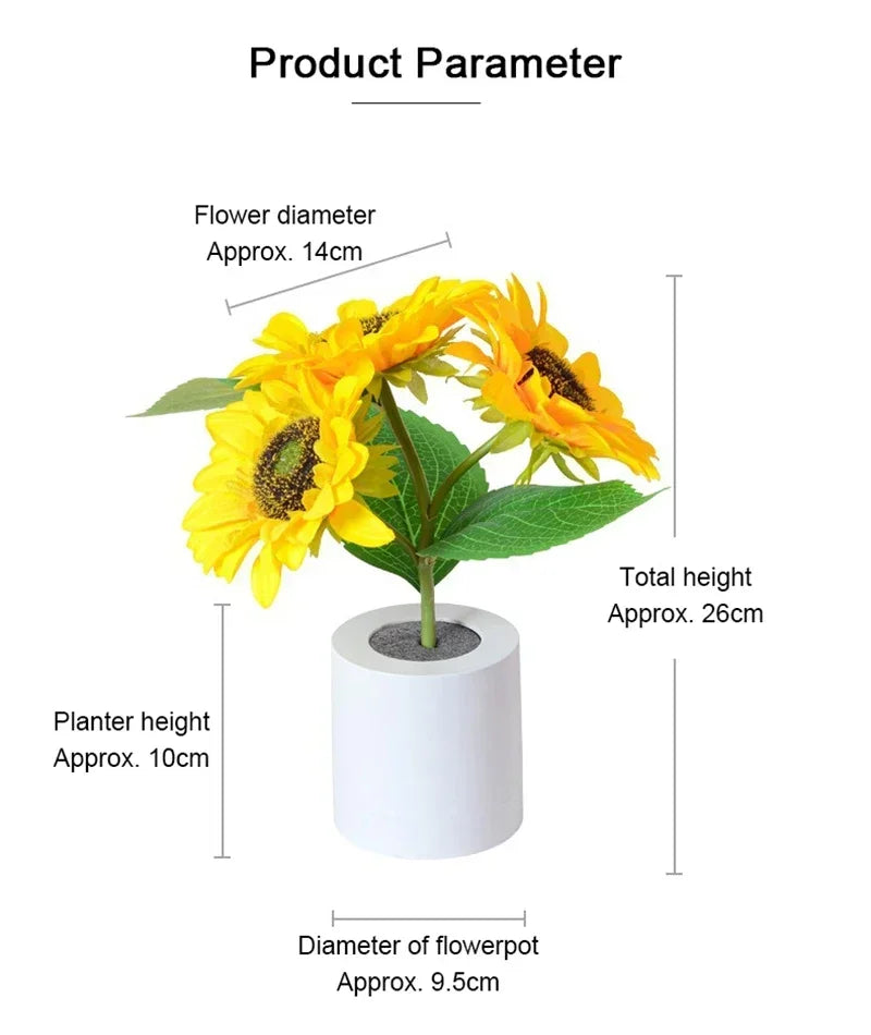 Sunflower LED Night Light — USB Rechargeable Warm Light Decorative Lamp for Bedroom & Holiday Décor