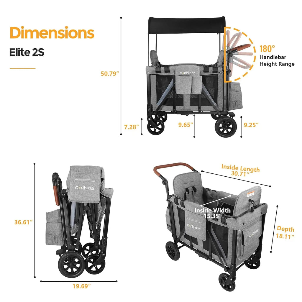 Foldable Two-Seater Baby Stroller with Detachable Sunshade & Storage