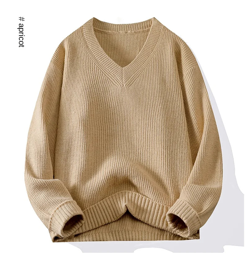 Pullover Knitwear Sweatshirts Long Sleeve Shirt Jacket Fashion V Neck Streetwear Tops Casual Wool Knit Sweater Men Clothes Coat