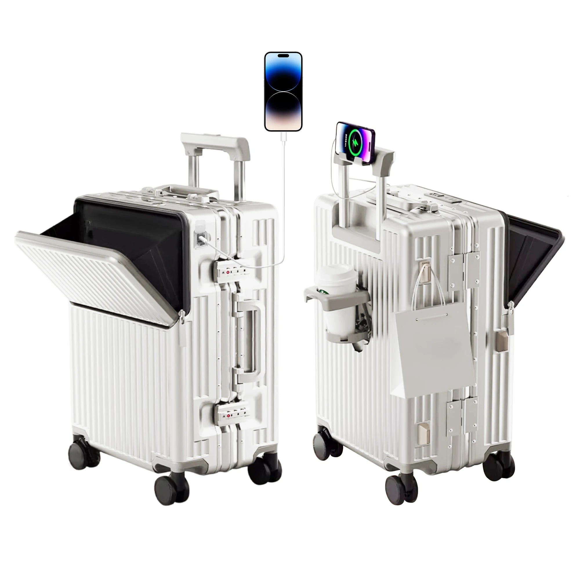 AIWEINY Aluminum Frame Suitcase PC Hard Shell Pressure-Resistant Travel Luggage, 360° Silent Swivel Wheels, with TSA Lock.