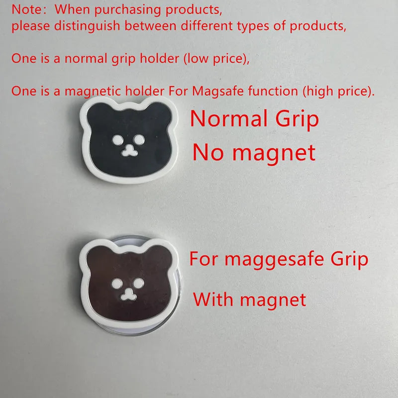 Cute Bear Mirror Magnetic Socket Grip Phone Holder For Magsafe IPhone Mac Samsung Safe Ring Finger Expanding Stand