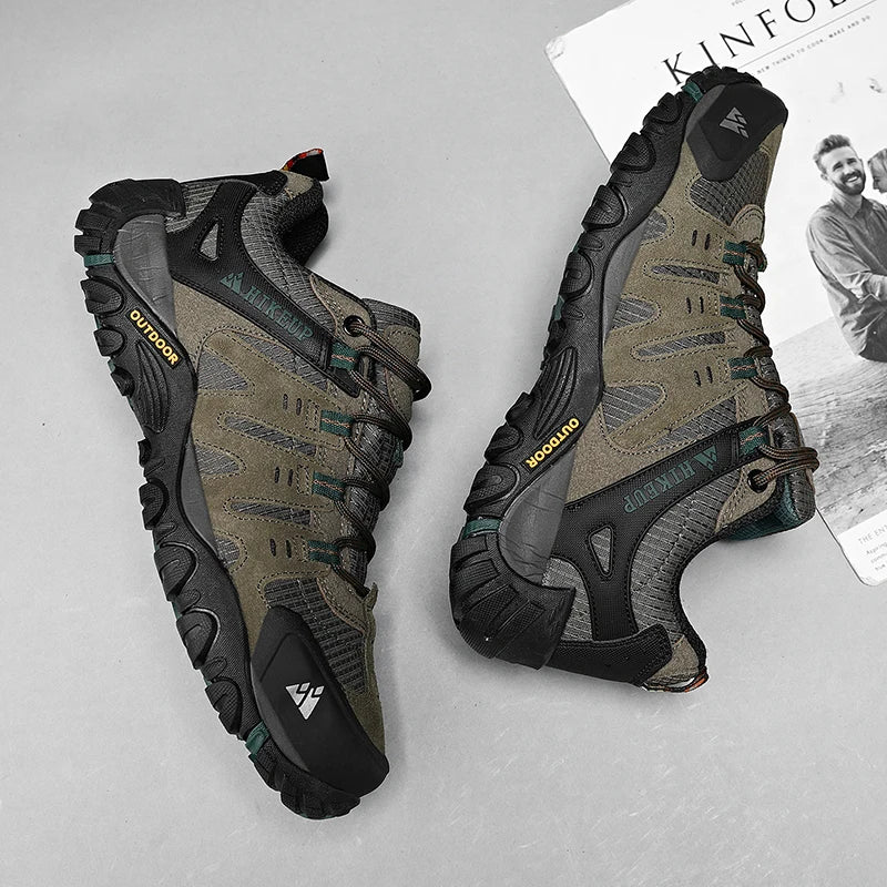 HIKEUP Men's Hiking Shoes Suede Leather Outdoor Shoes Wear-resistant Men Trekking Walking Hunting Tactical Sneakers