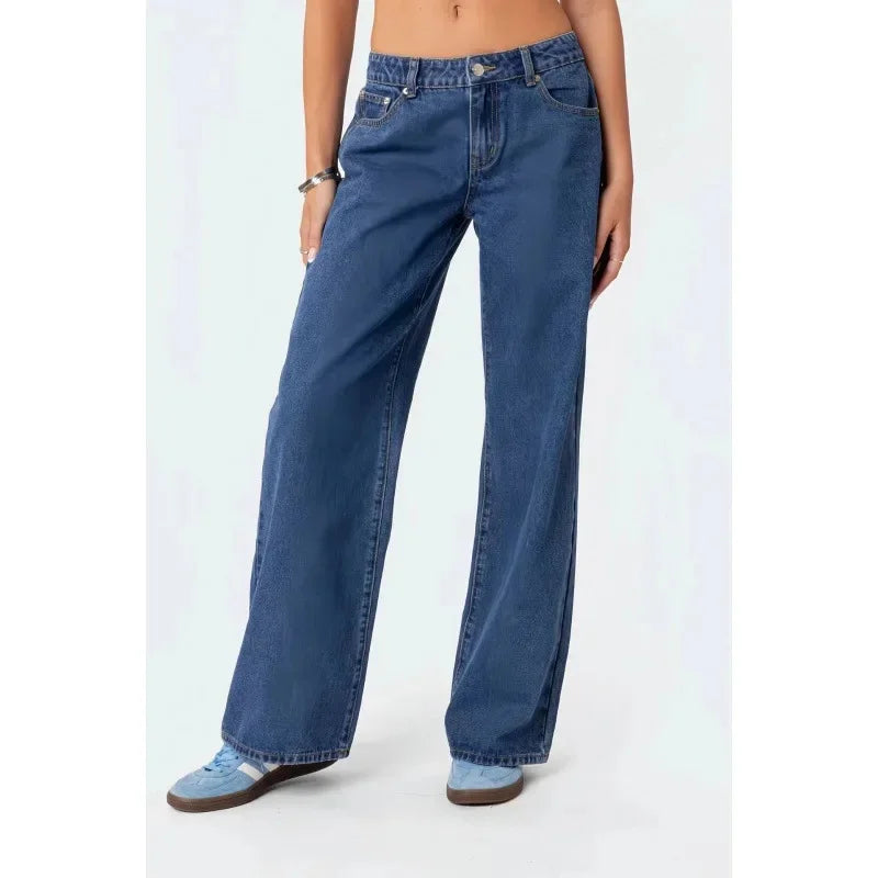 Vintage High-Waist Wide-Leg Jeans – Floor-Length Loose Fit Denim