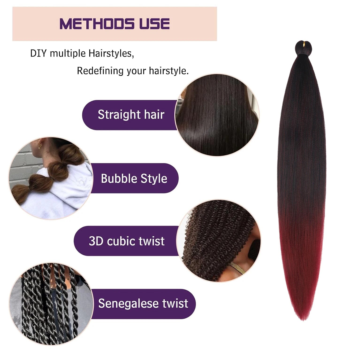 4Pcs Ombre prestretched Braiding Hair Natural Yaki synthetic Ez Braid for box braids&twists Women everyday&festival wear