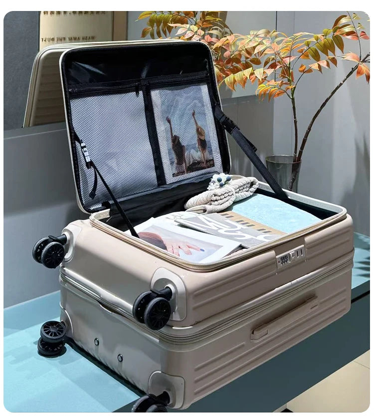 Expandable Hard-Side Trolley Luggage Set with Side Opening - Carry-On & Checked Suitcases, Anti-Shock & Password Lock
