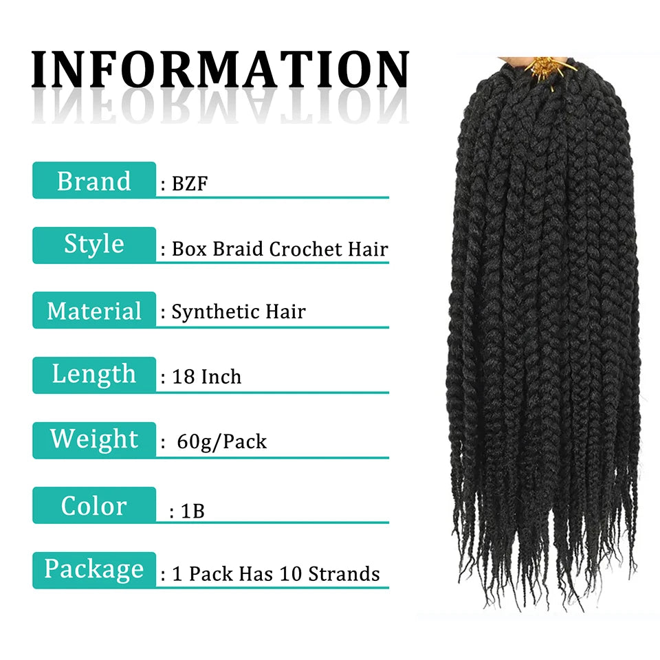 18 Inch Medium Box Braids Crochet Hair 1B Pre-Looped 3X Box Braiding Hair Ombre Synthetic Braid Hair Extensions For Black Women