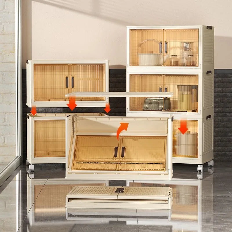 2025 Folding Living Room Cabinet Multifunction Closet Organizer With Wheel Stackable Sundries Large Capacity Storage Box Shelf