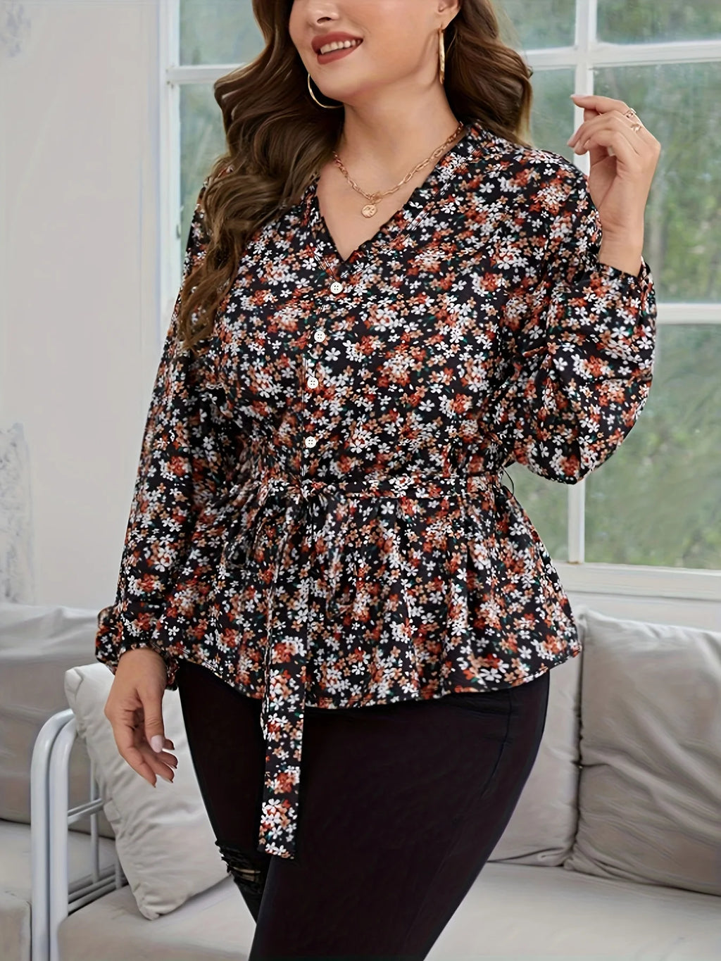 Women’s Plus Size Floral Open-Front Shirt – Prairie Chic Lightweight Blouse (1XL–5XL)