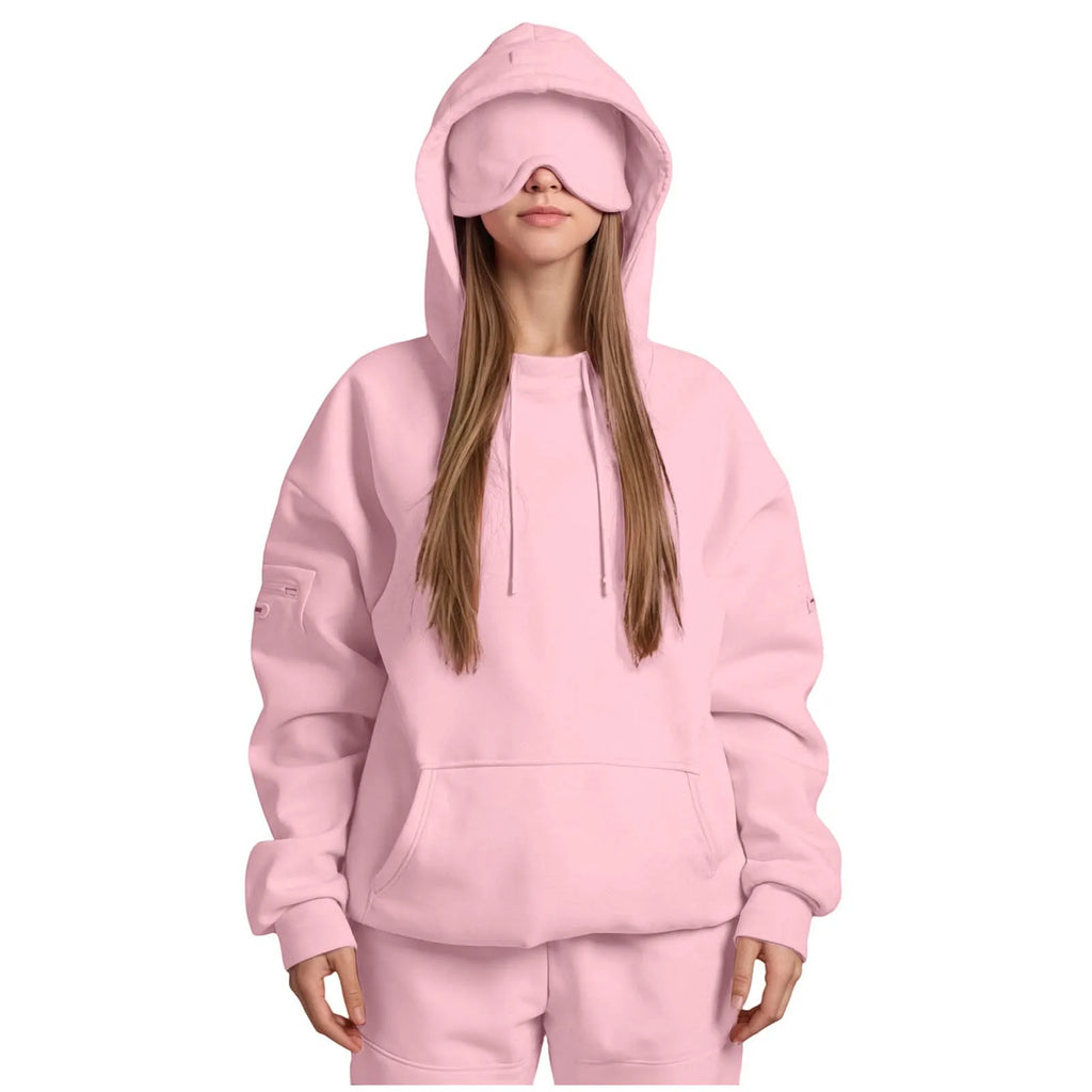 Plus Size Hoodie with Built-In Eye Mask – Oversized Travel Pullover