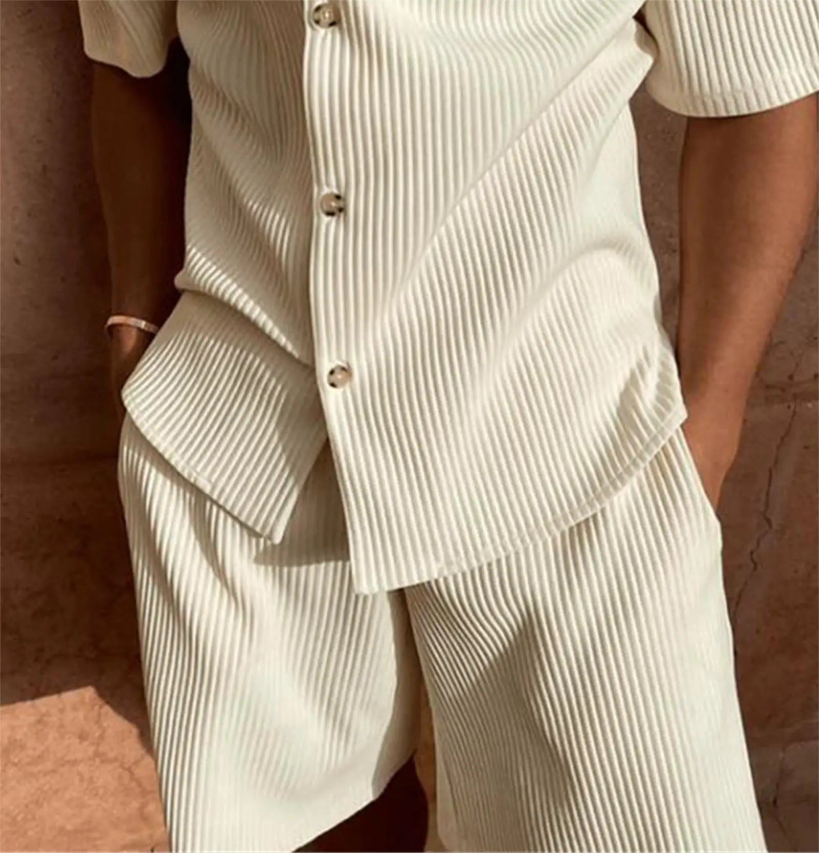 Men’s Spring/Summer Corduroy Short-Sleeve Shirt & Shorts Set