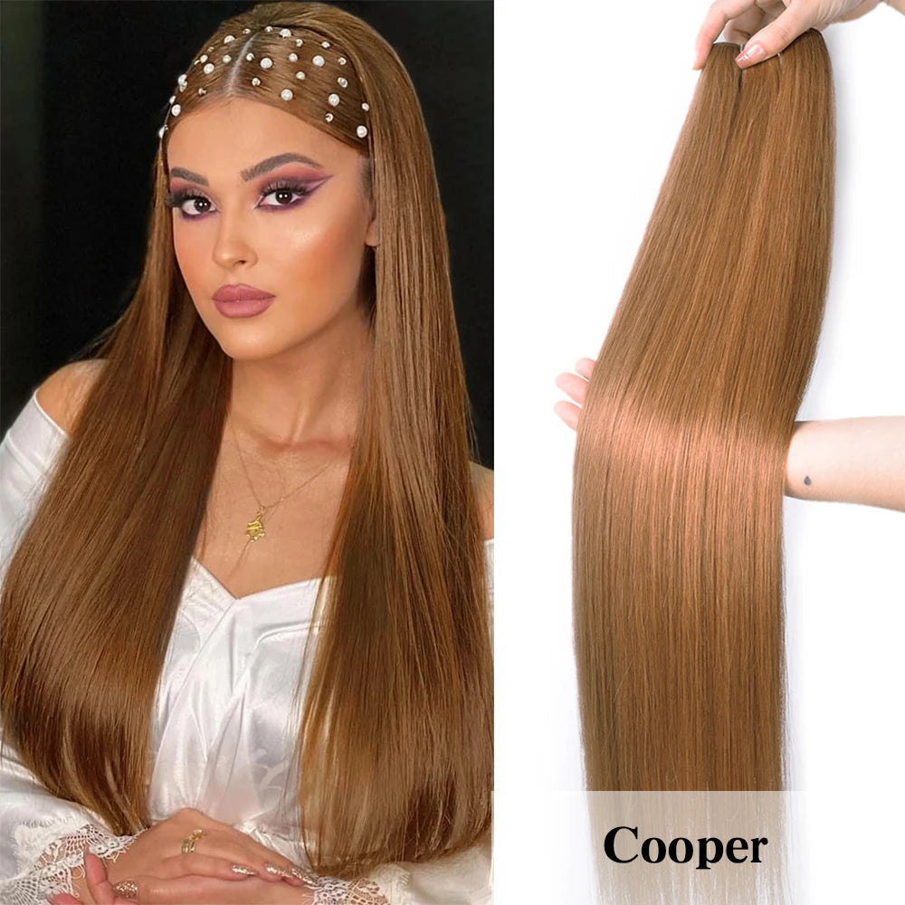 Bone Straight Synthetic Hair Bundle 26Inch Super Long Natural Hair Extensions For Black Women Yaki Straight Hair Weaving Fake