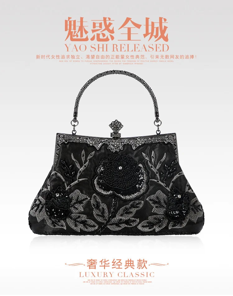 Retro Handmade Beaded Embroidered Dinner Bag Chic Festive Bride Bolsos Lujosos Marcas Famosas Luxury Designer Bags High Quality