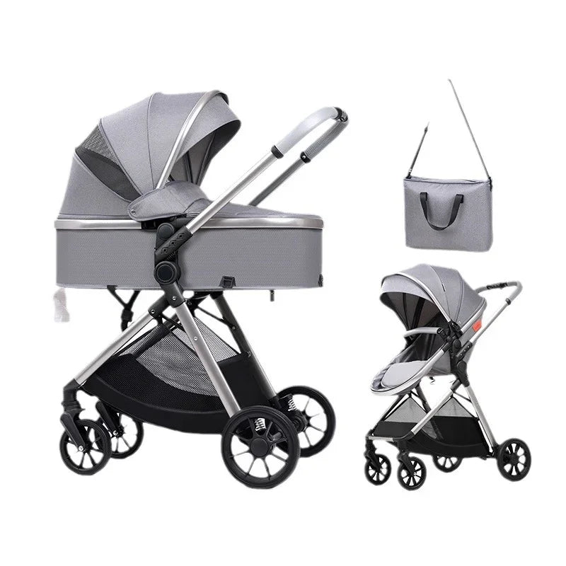 2-in-1 multifunctional baby stroller, baby stroller can sit or lie down, newborn high landscape stroller with mommy bag