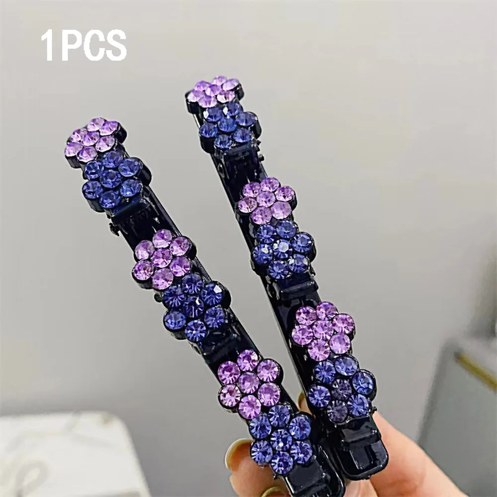 New Fashion Sparkling Crystal Stone Braided Hair Clips 6 Flower Hair Accessory For Women Girls