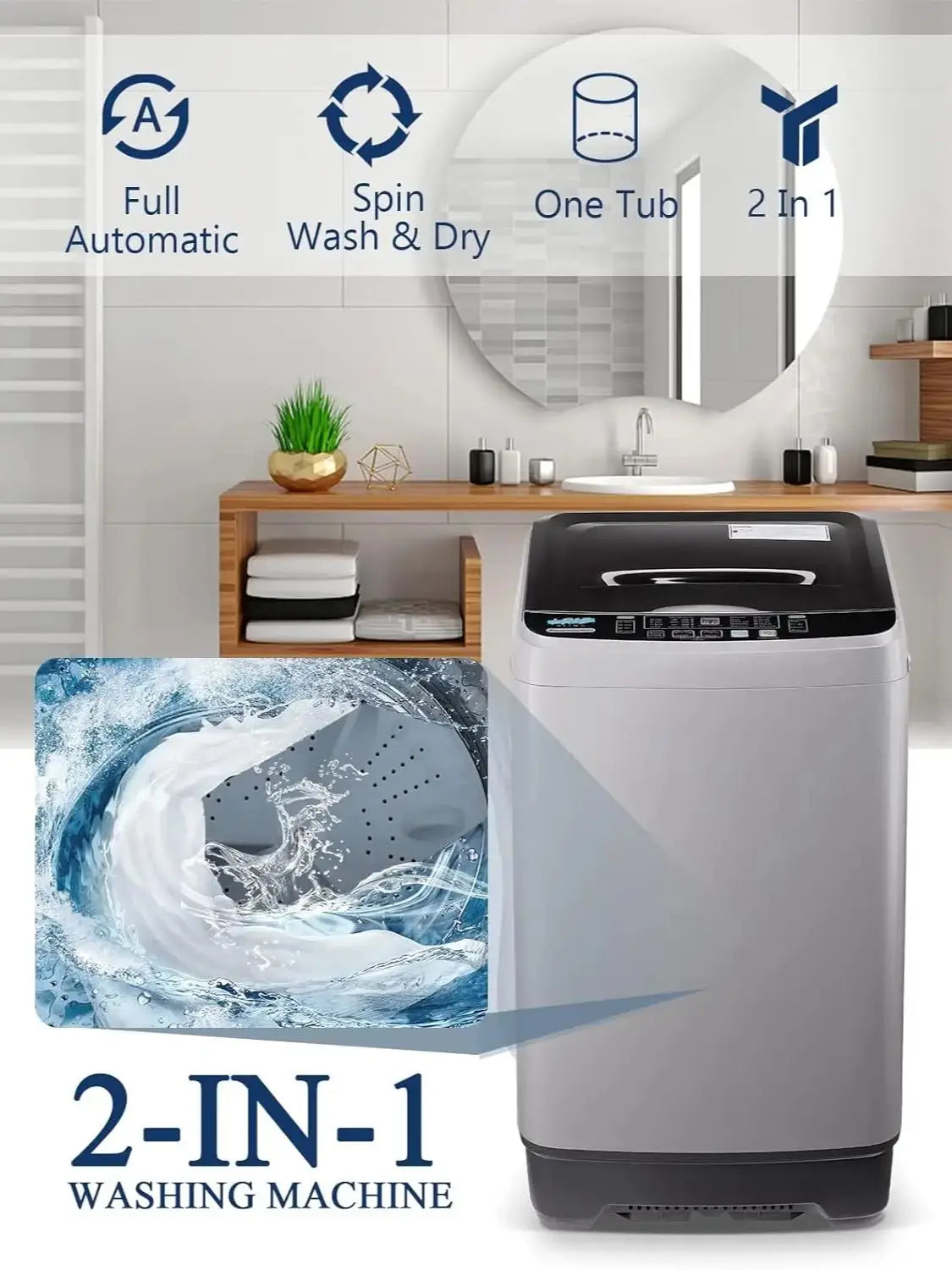 KRIB BLING Full Automatic Washing Machine with LED Display 17.7 lbs Portable Washer Drain Pump 10 Programs & 8 Water Levels