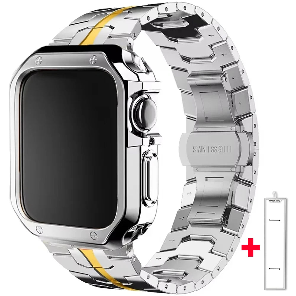 Jaytop Stainless Steel Watch Band + Case for Apple Watch (Ultra / Series 10–4 & SE) — Butterfly Buckle