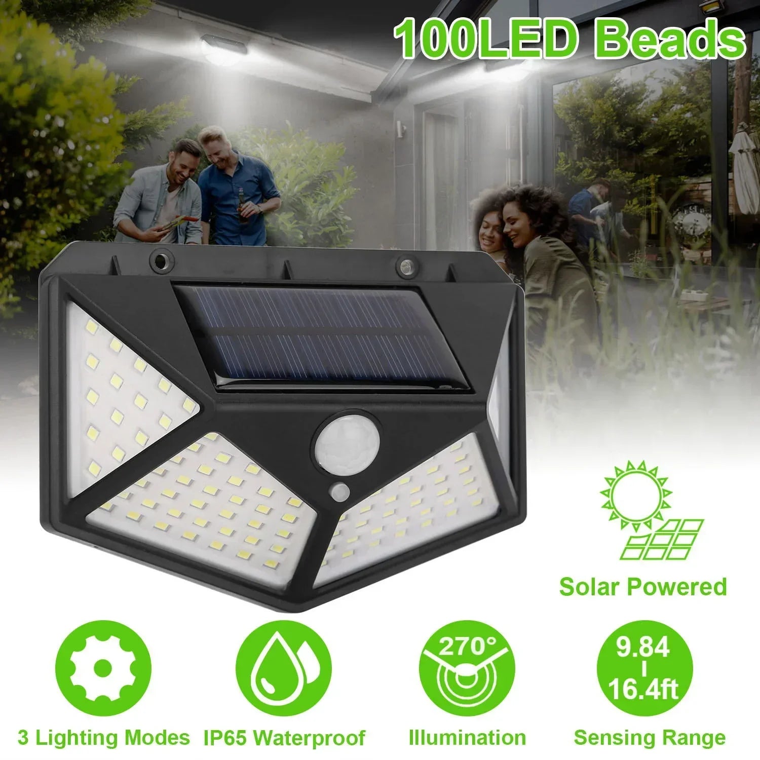 ESMARTER 100-LED Solar Motion Sensor Light (IP65, 270° Wide Beam)