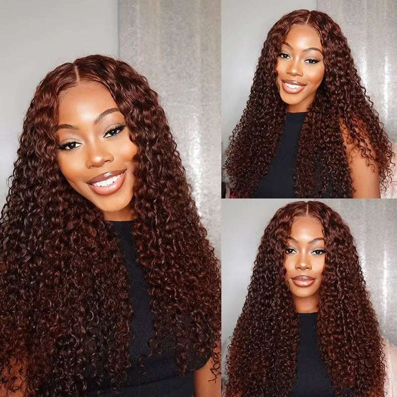 HJ WEAVE BEAUTY Deep Curly HD Lace Frontal Wig | Chocolate Brown Human Hair