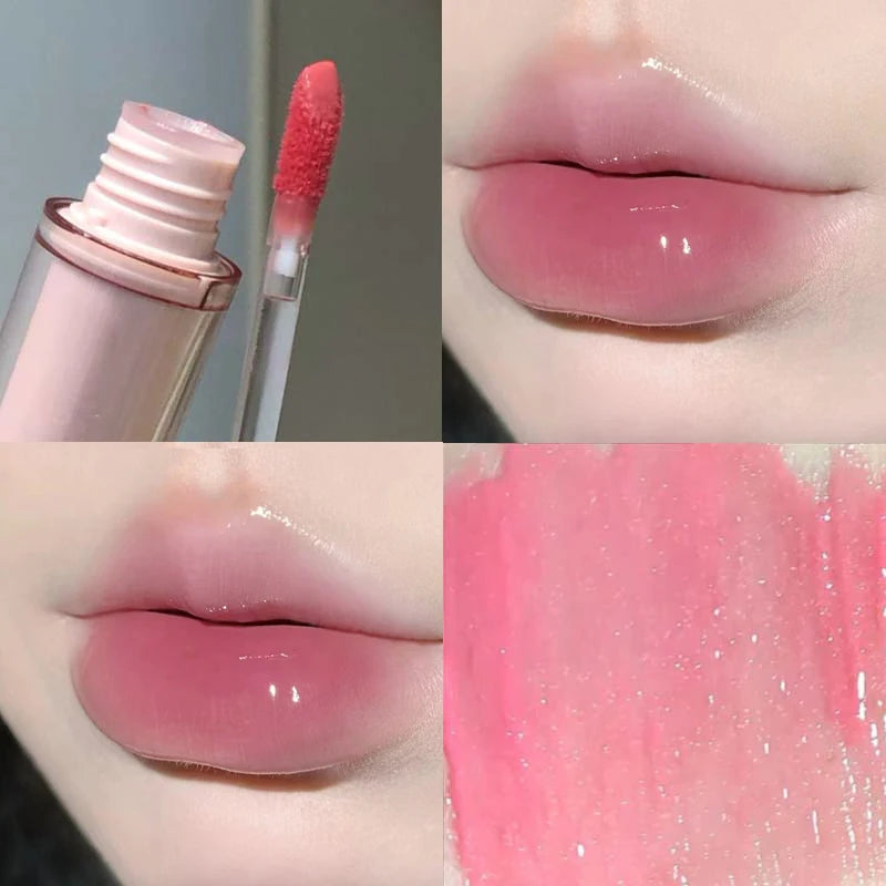 Pink Mirror Crystal Lip Gloss Makeup Water Glass Lip Glaze Plumping Waterproof Jelly Lip Tint Lipstick Moisturizing Beauty Lips