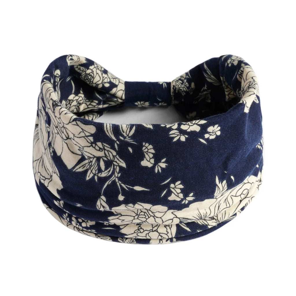 Boho Wide Knot Floral Cotton Headband | Stretch Turban Hair Scarf for Women
