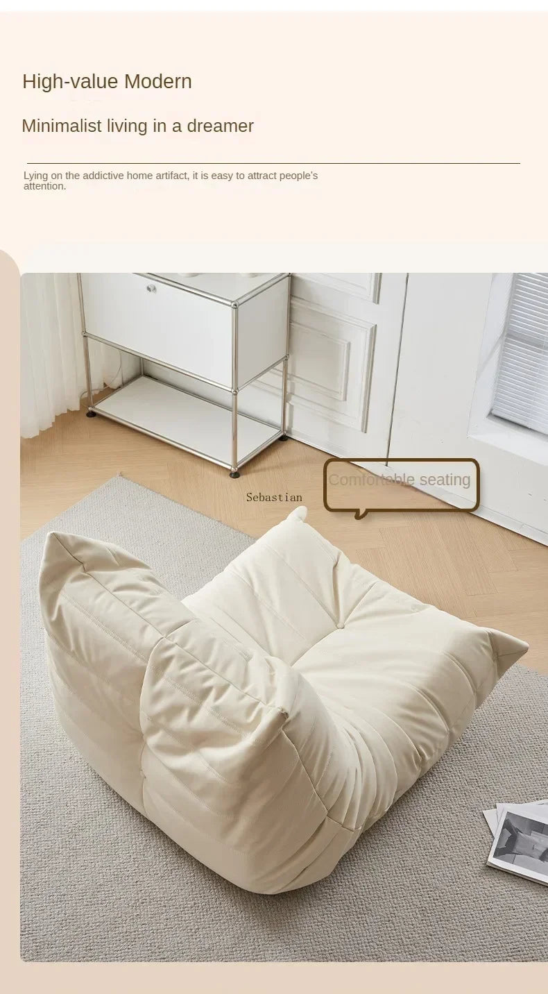 Single Casual Sofa Chair with Cat Scratch Leather Nordic Togo Lazy Caterpillar Sofa Bedroom Living Room Balcony Suede Sofa
