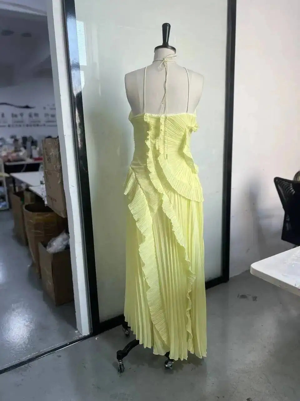 Giyu Sexy Evening Party Dresses Women Summer Halter Prom Gown Ruffles Lotus Edge Tiered Backless Robe Elegant Chiffon Long Dress