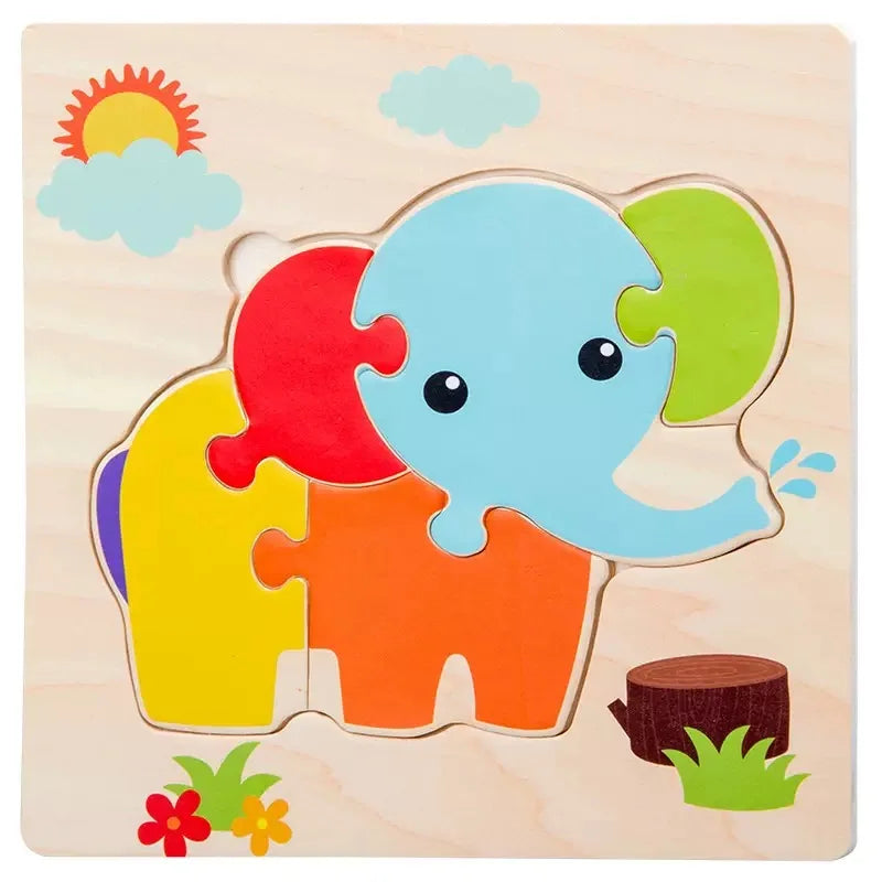 Wooden 3D Puzzles Tangram Shapes Learning Educational Cartoon Animal Intelligence Jigsaw Toys For Children Gift
