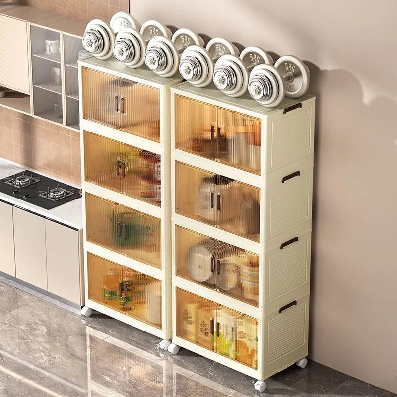 2025 Folding Living Room Cabinet Multifunction Closet Organizer With Wheel Stackable Sundries Large Capacity Storage Box Shelf